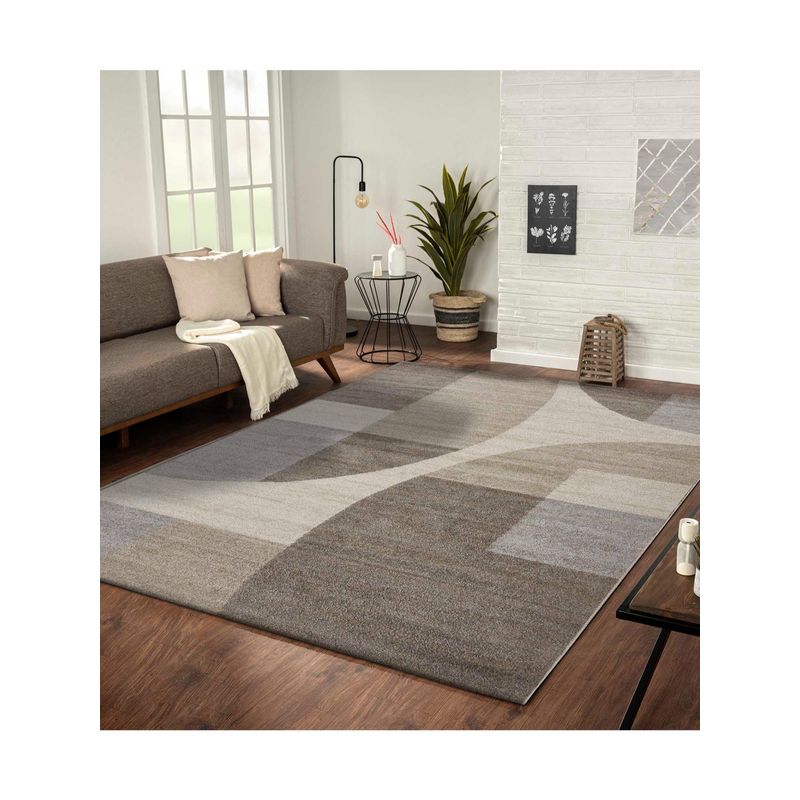 OBSESSIONS Geometric Polypropylene Carpet, Brown and Cream (5X7 Feet)