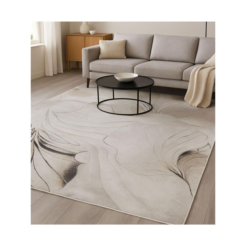 OBSESSIONS Floral Polypropylene Carpet, Cream (4X6 Feet)