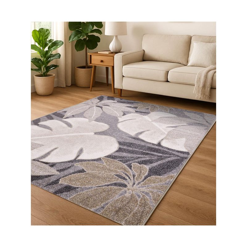 OBSESSIONS Floral Polypropylene Carpet, Grey (5X7 Feet)