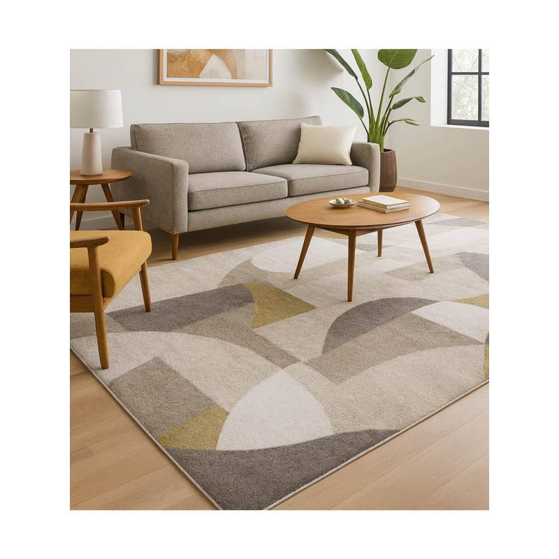 OBSESSIONS Abstract Polypropylene Carpet, Cream (5X7 Feet)