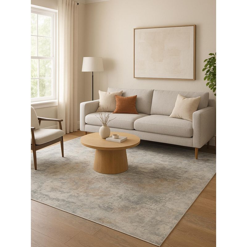 OBSESSIONS Polyester Machine Made Rectangular Floor Carpet, Light Grey (4X6 Feet)