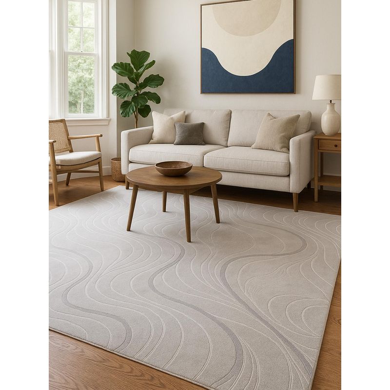 OBSESSIONS Abstract Polyester Carpet, Grey (4X6 Feet)