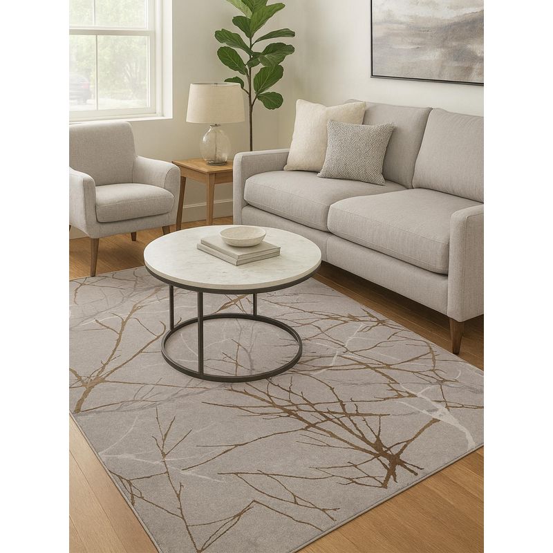 OBSESSIONS Abstract Polyester Carpet, Grey (5X7 Feet)