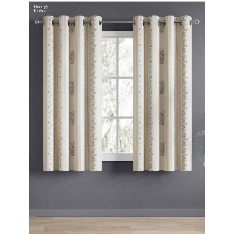 Haus & Kinder 100% Cotton Printed Window Curtains Rosebud Lane Yellow (5 Feet) (Pack of 2)
