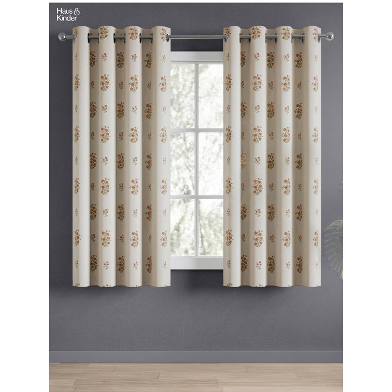 Haus & Kinder 100% Cotton Printed Window Curtains Rosy Spray Multi-Color (5 Feet) (Pack of 2)