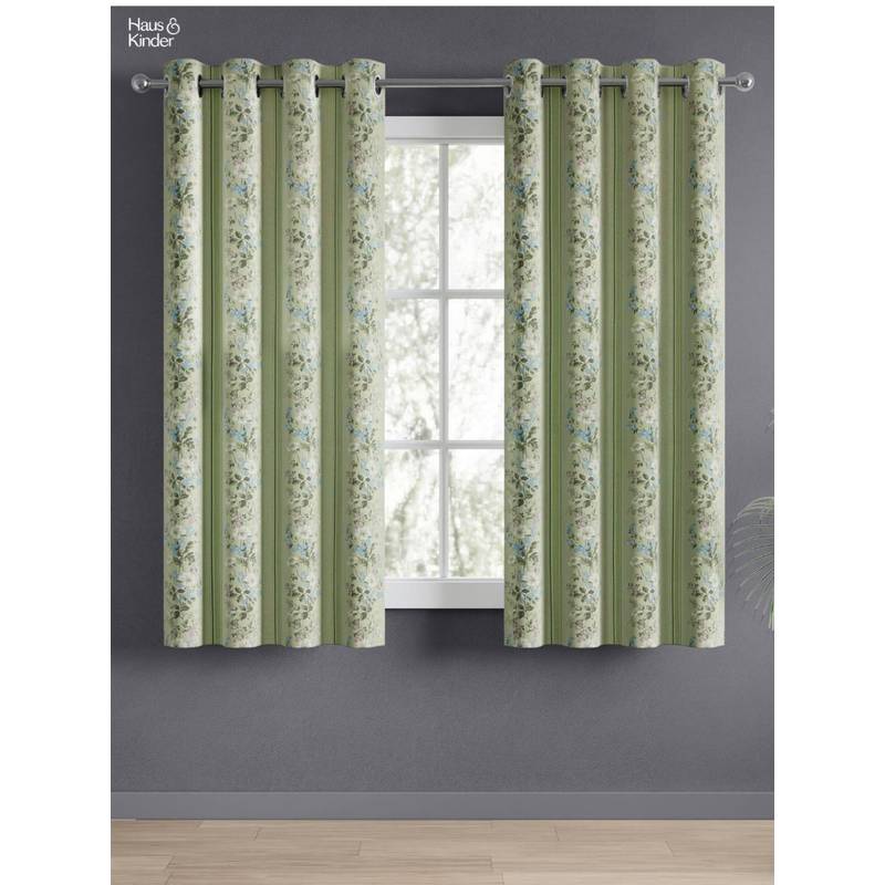 Haus & Kinder 100% Cotton Printed Window Curtains Vintage Posy Sage Green (5 Feet) (Pack of 2)