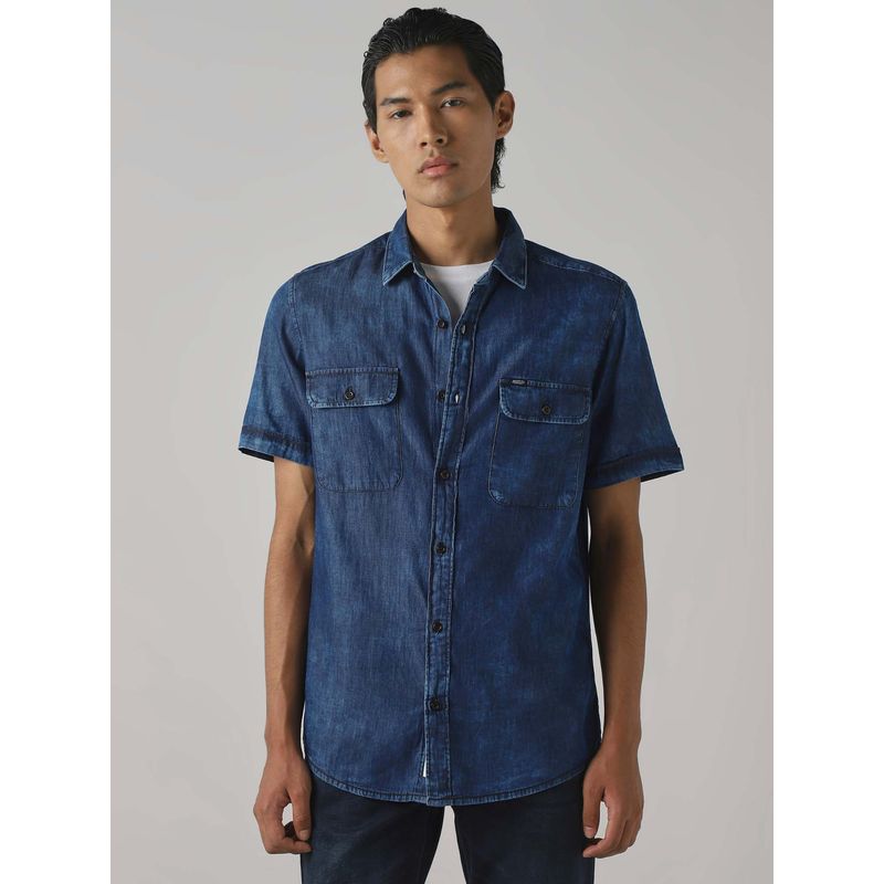 Mufti Indigo Blue Solid Men Shirt (M)
