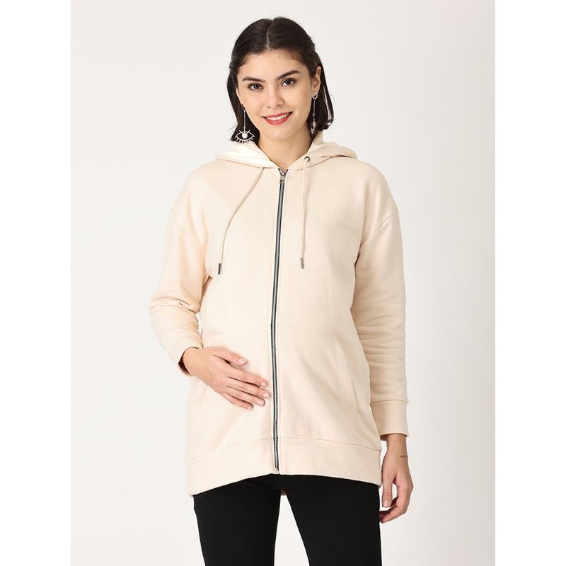 The Mom Store Whispering Cream Oversized Maternity Zipper Hoodie (L)