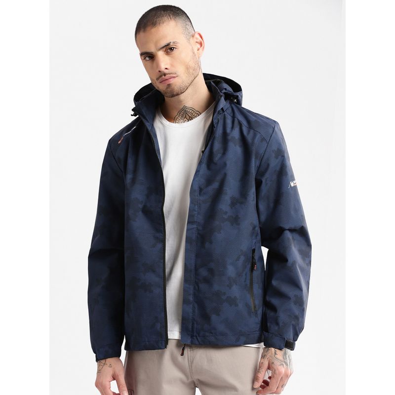 SHOWOFF Mens Navy Blue Tailored Oversized Jacket with Detachable Hood (2XL)