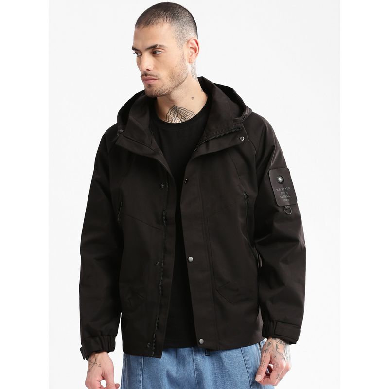 SHOWOFF Mens Hooded Black Solid Tailored Oversized Jacket (3XL)