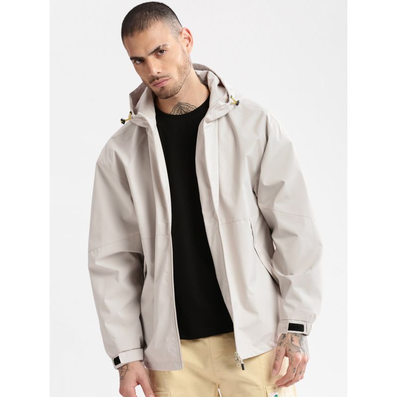 SHOWOFF Mens Hooded Cream Solid Tailored Oversized Jacket (4XL)