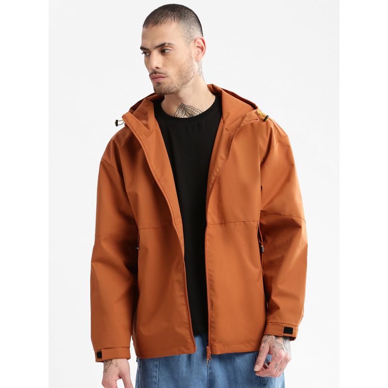 SHOWOFF Mens Hooded Rust Solid Tailored Oversized Jacket (2XL)