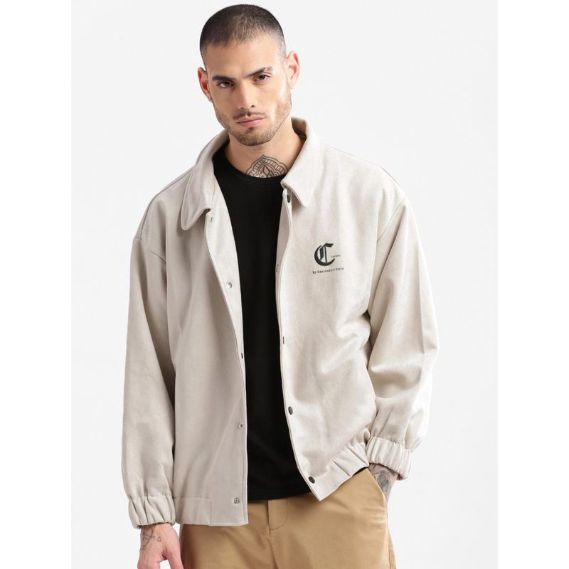 SHOWOFF Mens Cream Printed Tailored Oversized Jacket (L)