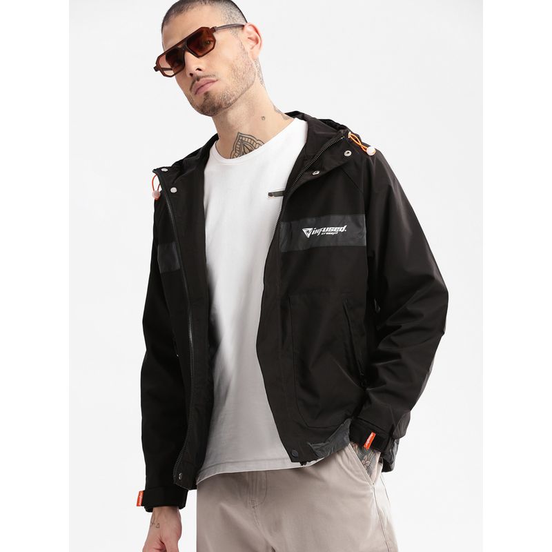 SHOWOFF Mens Hooded Black Solid Tailored Oversized Jacket (3XL)