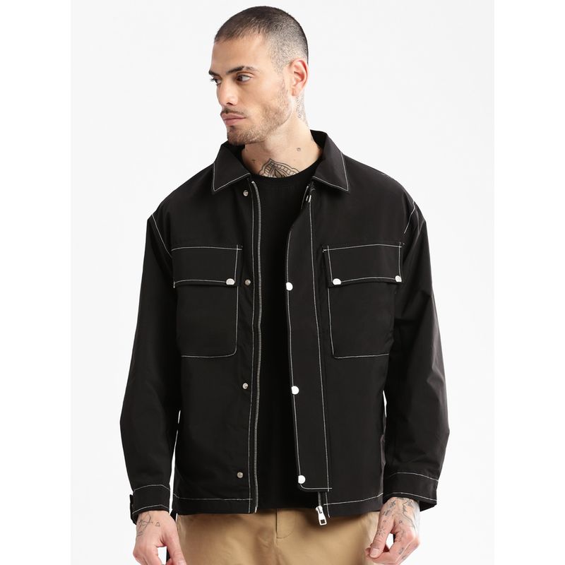 SHOWOFF Mens Black Solid Tailored Oversized Jacket (L)