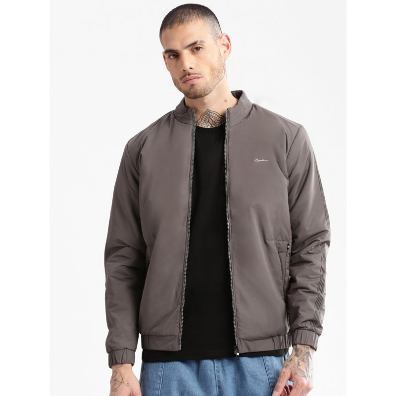 SHOWOFF Mens Grey Solid Bomber Jacket (M)