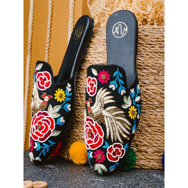 NR BY NIDHI RATHI Sequined Black Mules (Euro 36) (EURO 36)