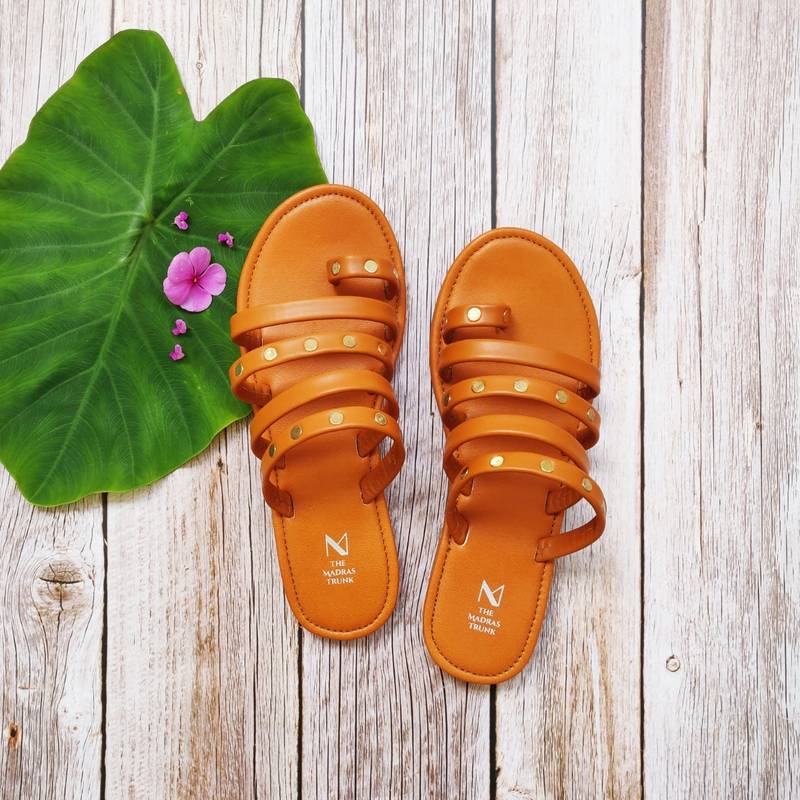 The Madras Trunk Multi Strap And Rivet Orange Sandals - EURO 39