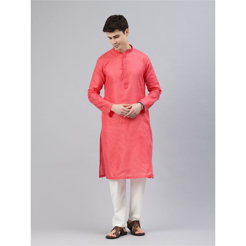 Manthan Coral Cotton Solid Kurta and Pyjama (Set of 2) (S)