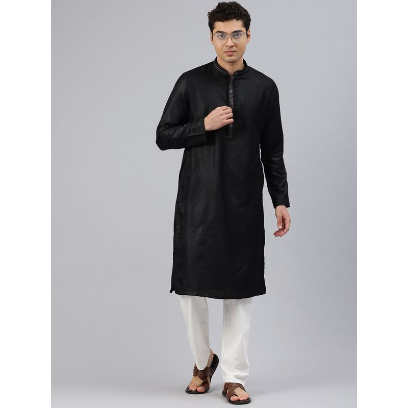 Manthan Black Art Silk Self design Kurta and Pyjama (Set of 2) (M)