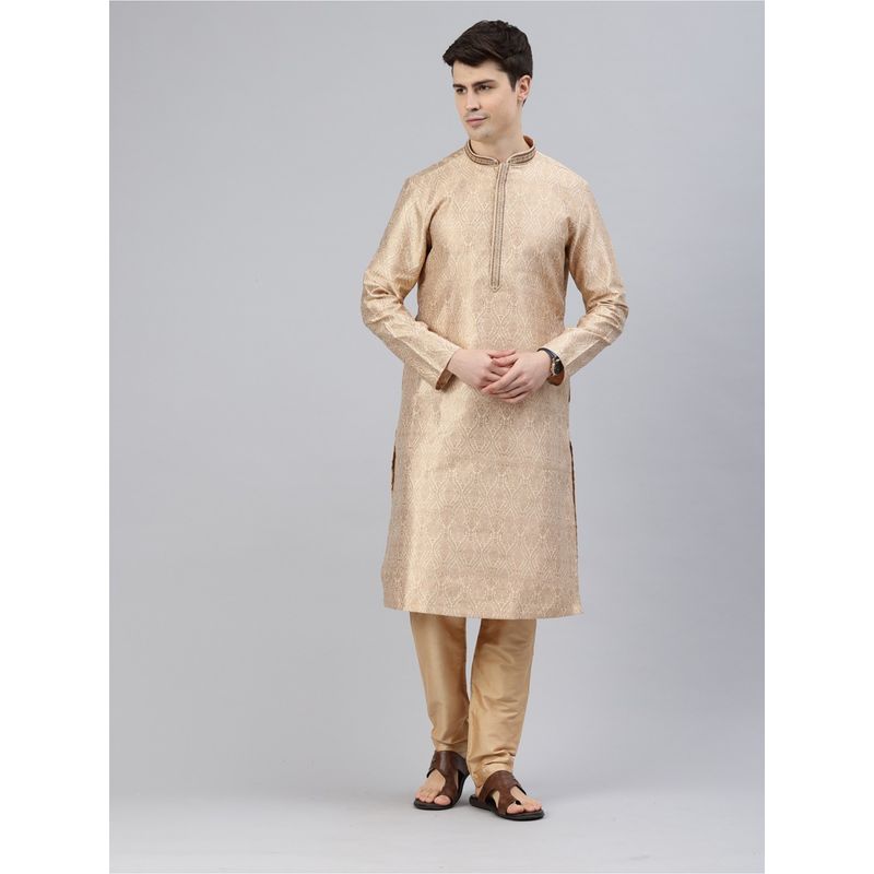Manthan Beige Art Silk Paisley Woven Kurta and Pyjama (Set of 2) (S)