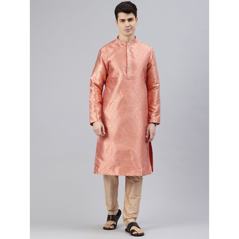 Manthan Peach Art Silk Woven Kurta and Churidar (Set of 2) (S)