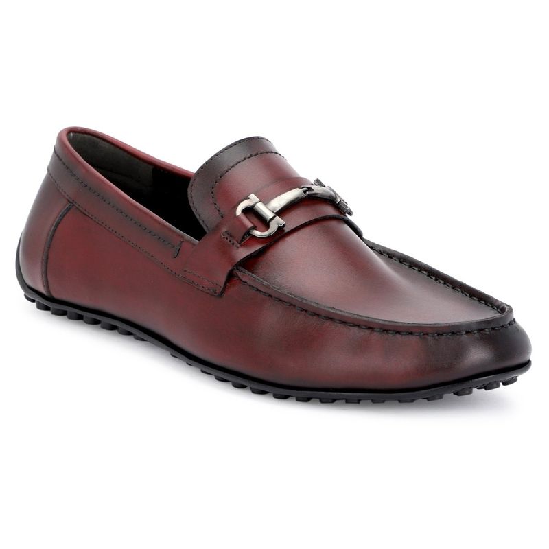 FACCE FELICI Men Burgundy Argentinian Crust Leather Slip-On Casual Wear Moccasins (UK 7)