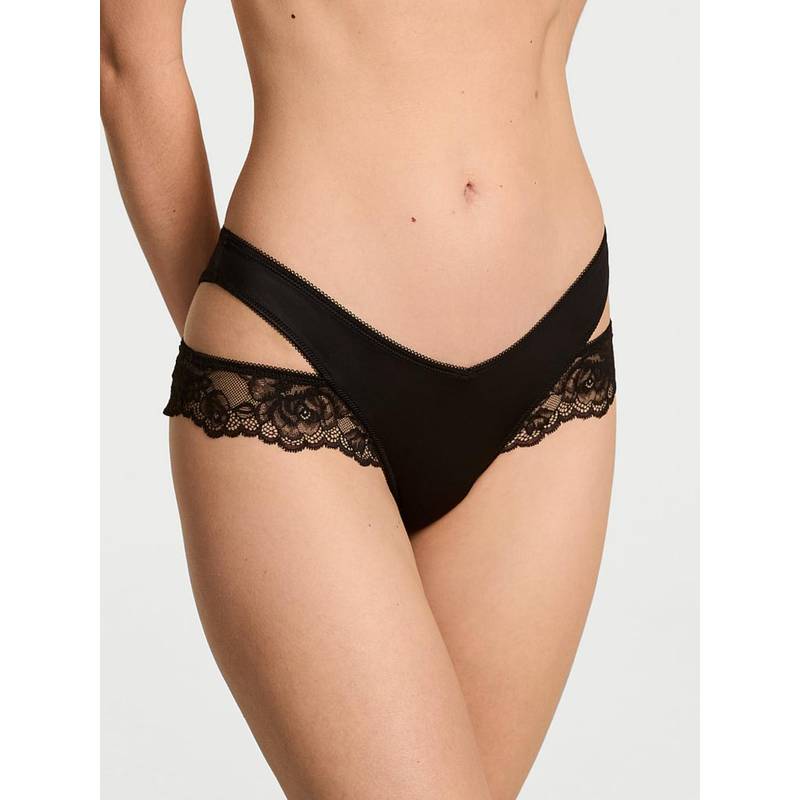 Victoria's Secret Black Very Sexy Rose Lace Trim Cut Out Cheeky Panty (S)