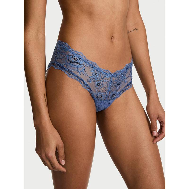 Victoria's Secret Blue Very Sexy Denim Rose Lace High Leg Cheeky Panty (M)