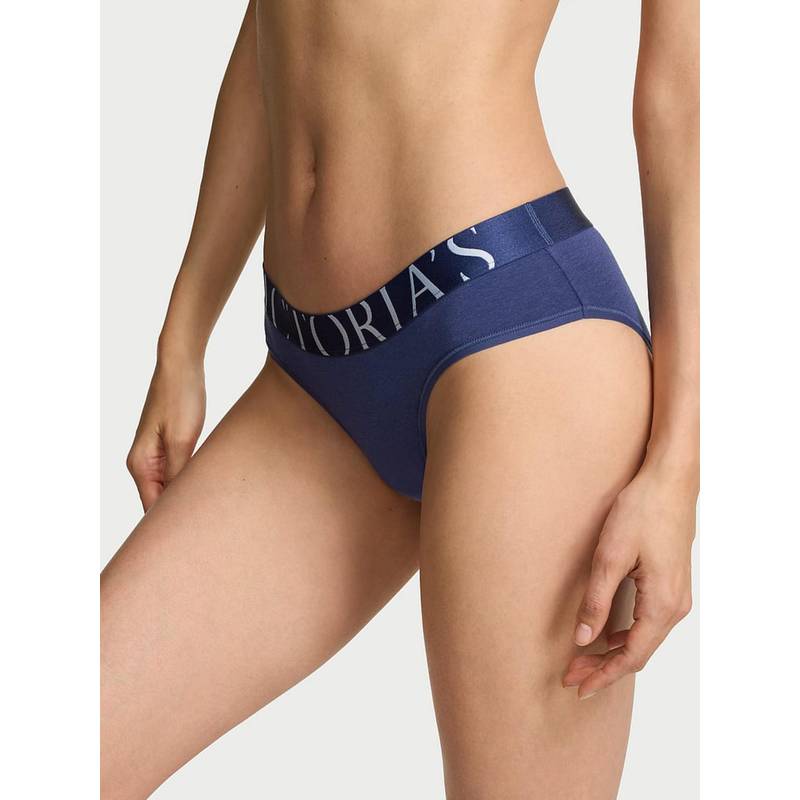 Victoria's Secret Blue Cotton Exploded Logo Cotton Hiphugger Panty (XS)