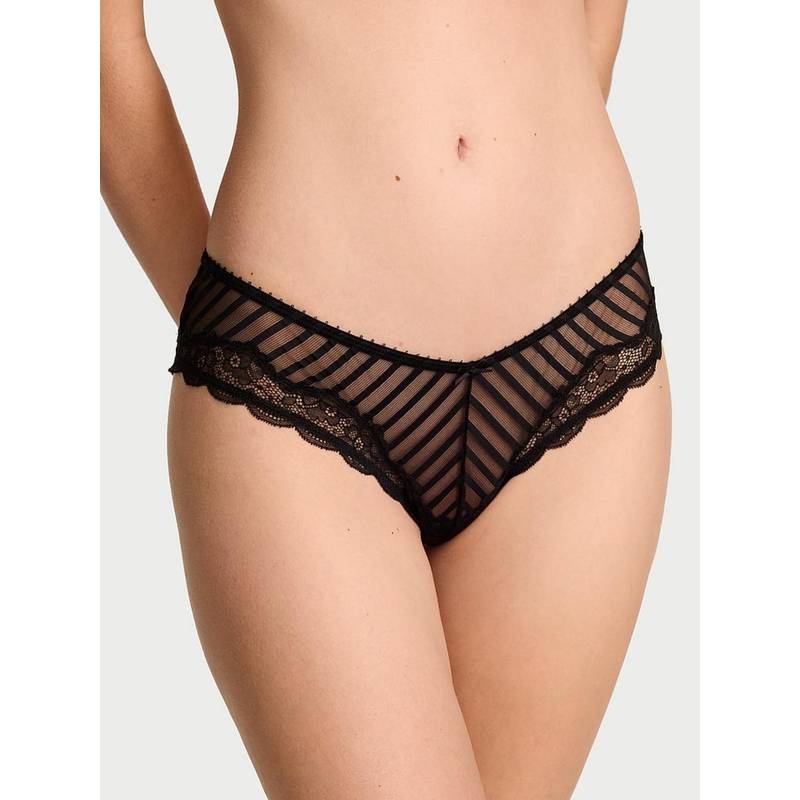 Victoria's Secret Black Tease Sheer Stripe High Leg Cheeky Panty (XS)