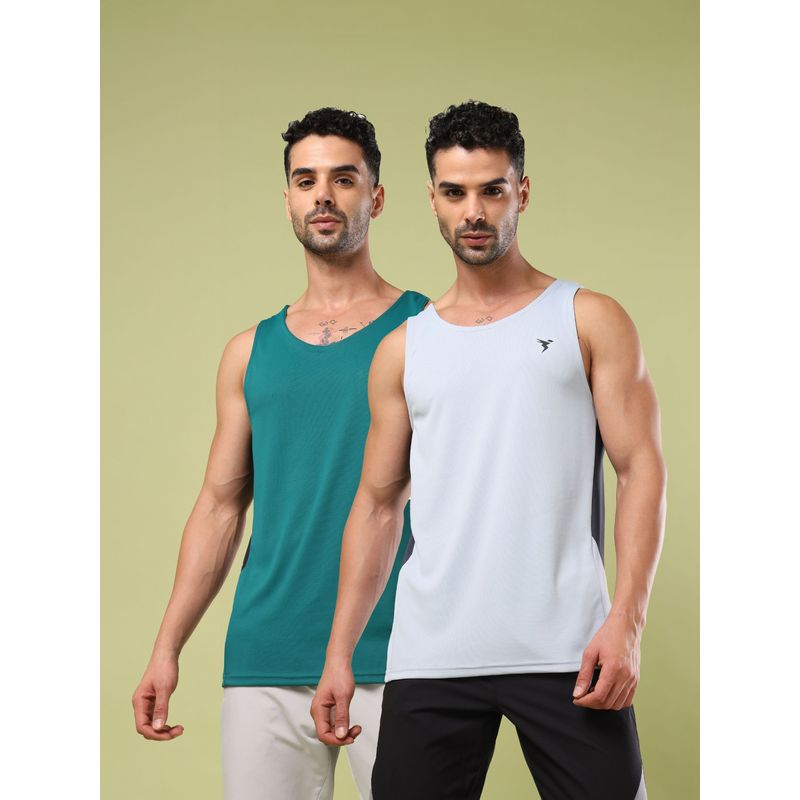 Technosport Men Solid Multi-Color Round Neck Sports Tank Top with Technocool+ (Pack of 2) (2XL)