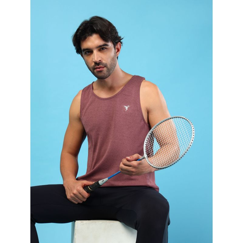 Technosport Men Purple Melange Slim Fit Round Neck Sports Tank Top with Double Cool (S)