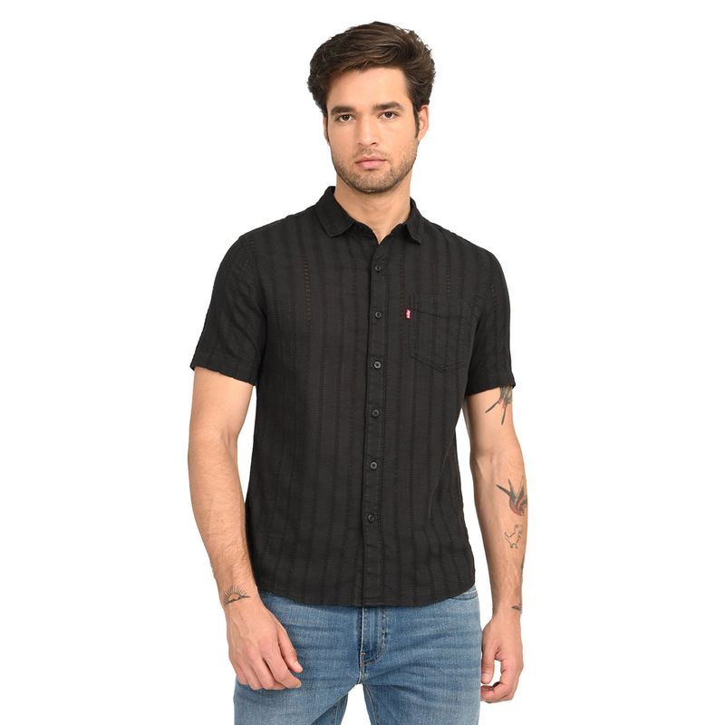 Levi's Black Cotton Half Sleeves Shirt (L)