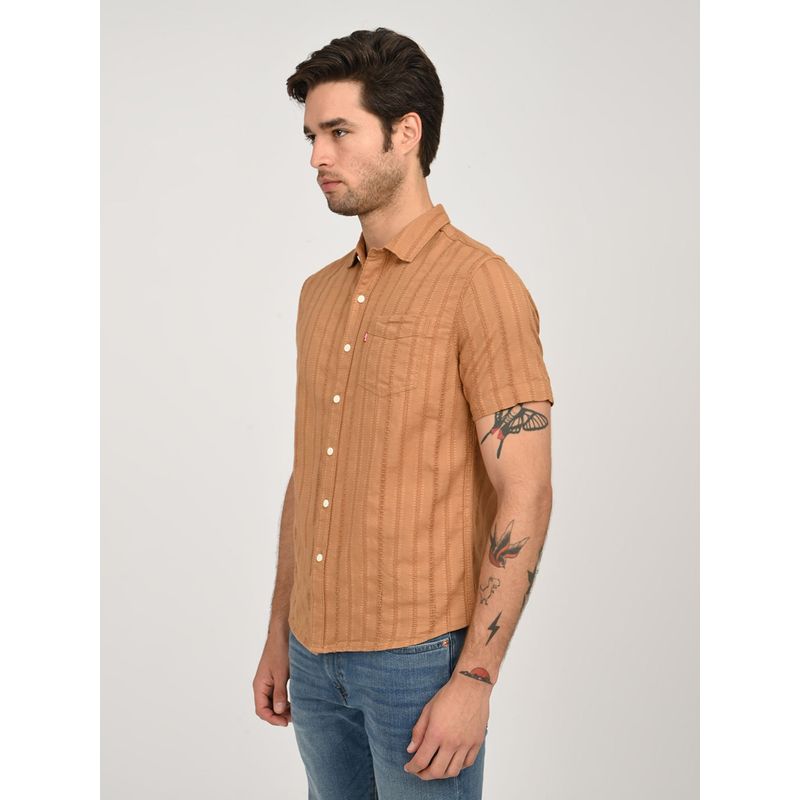 Levi's Brown Cotton Half Sleeves Shirt (L)