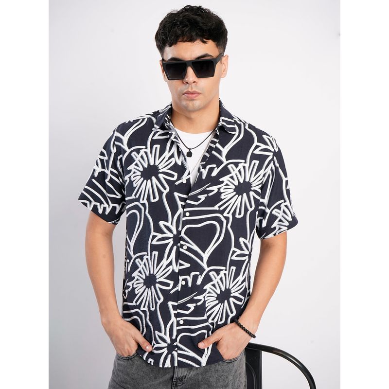 Bene Kleed Navy Blue Cotton Blend Half Sleeves Shirt (S)