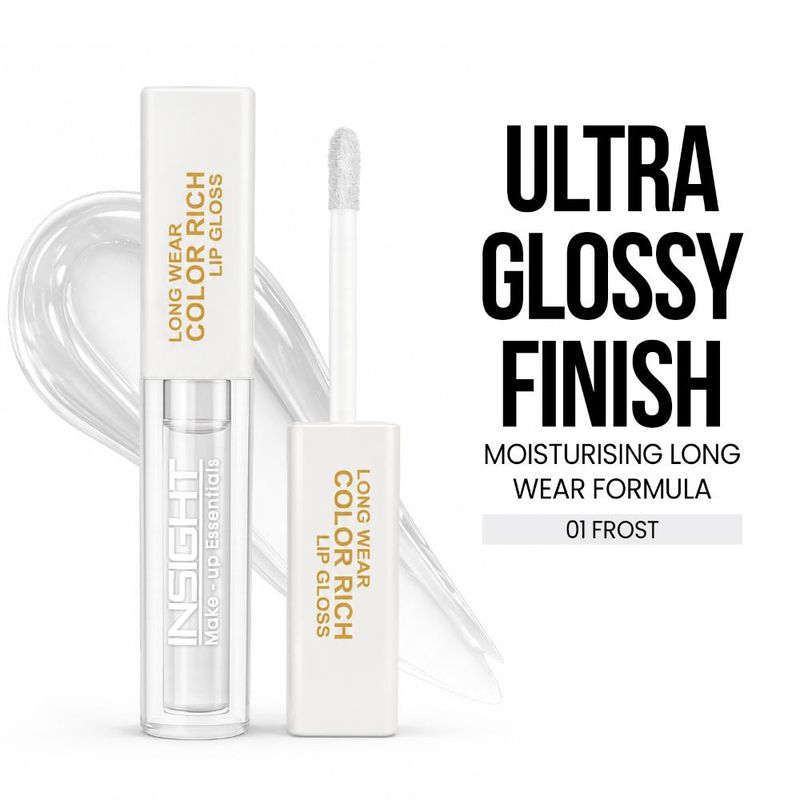 Insight Cosmetics Long Wear Color Rich Lip Gloss, Moisturising Long Wear Formula, Ultra Glossy Finish - 01 Frost