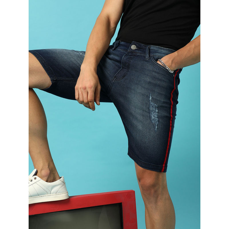 CAHOOT Men's Side-Striped Dark-Wash Denim Shorts (28)