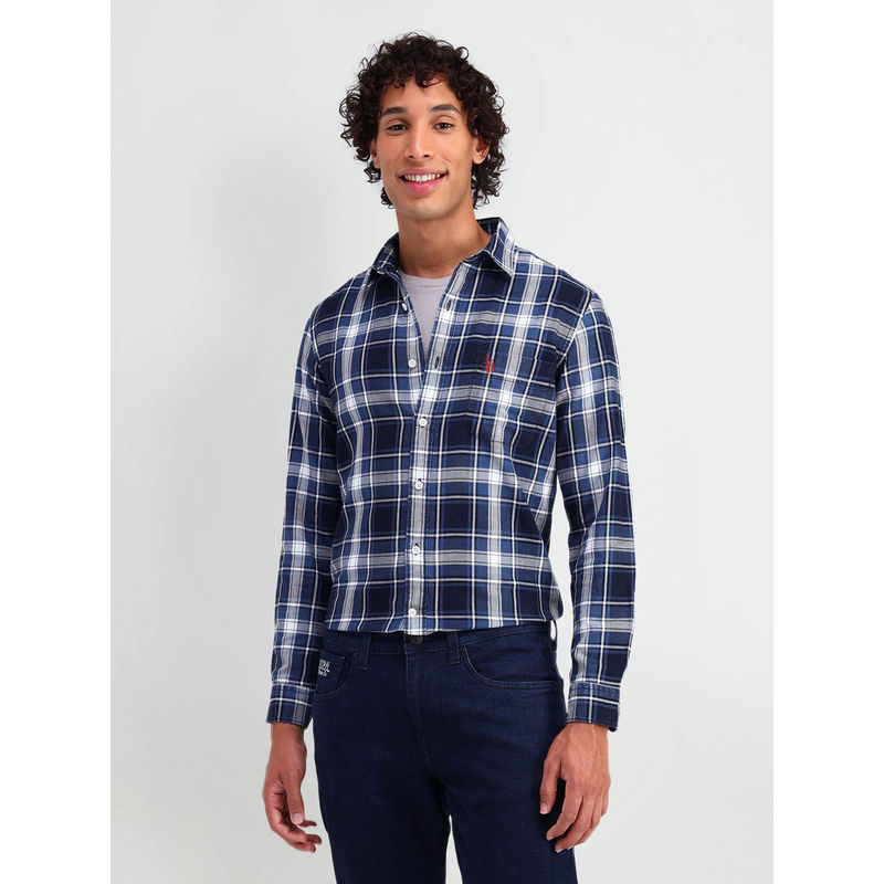 U.S. Polo Assn. Denim Co. Navy Blue Checks Shirt (46)