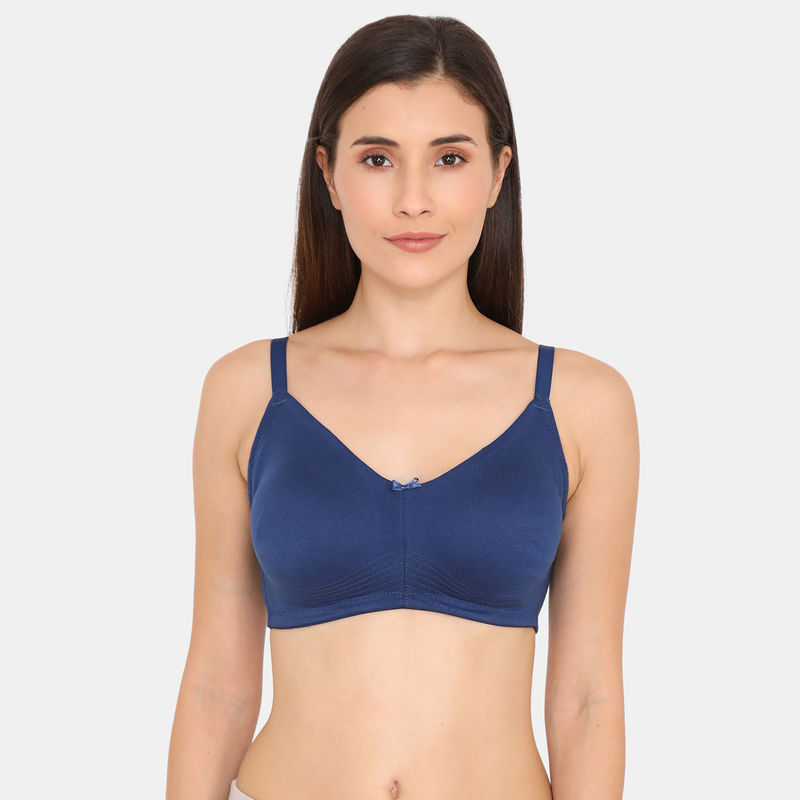 Zivame Double Layered Wirefree No Sag Bra - Navy Peony (34DD)