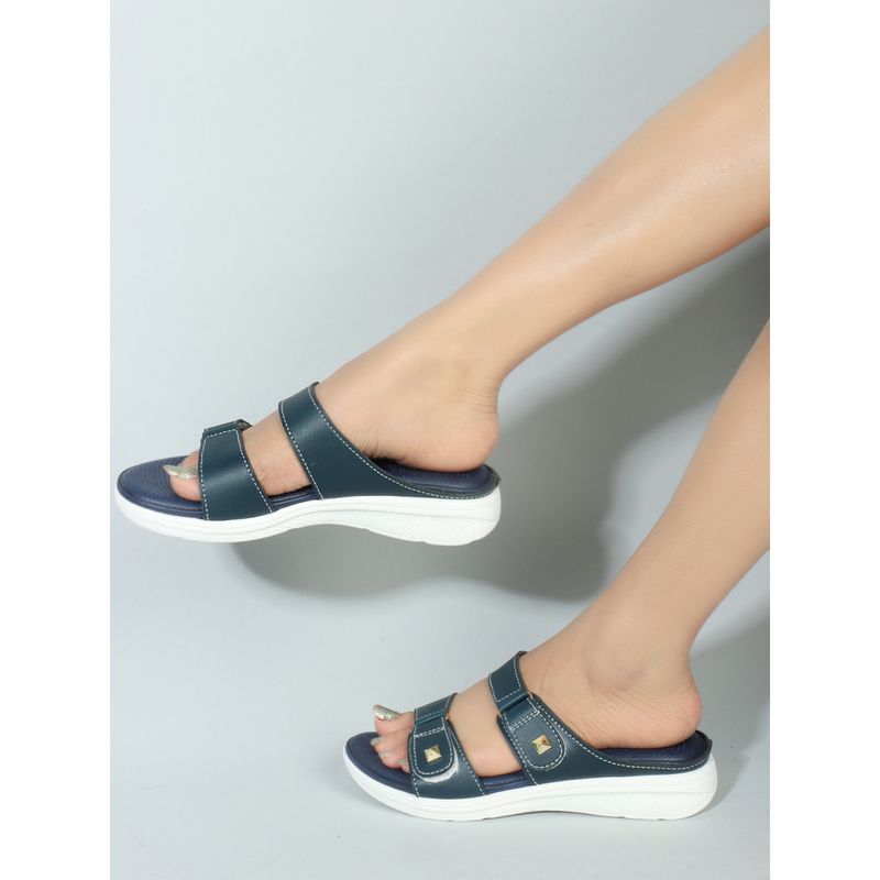 Carlton London Navy Blue Comfort Women's Velcro Sandals (EURO 39)