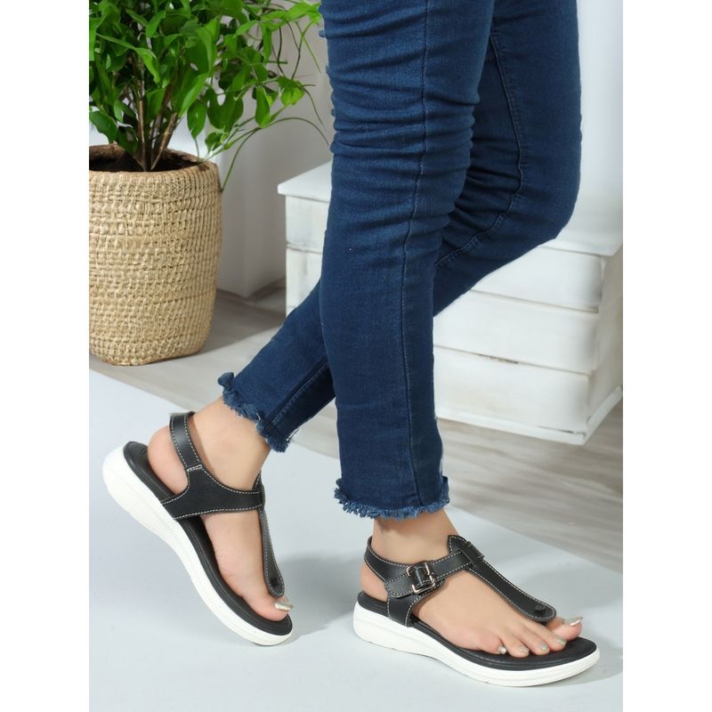 Carlton London Black Comfort Women's Buckle Sandals (EURO 41)