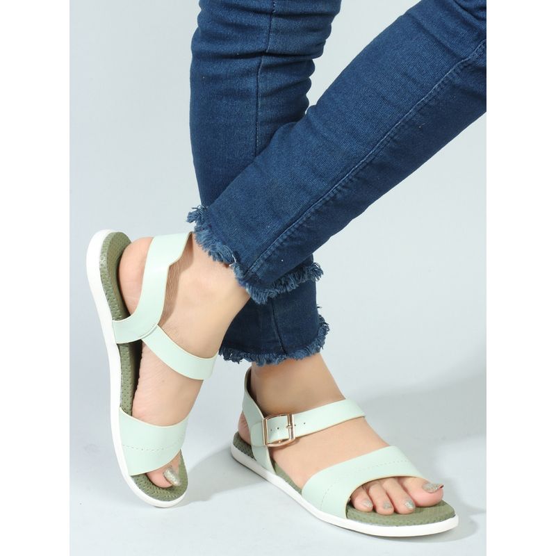 Carlton London Pista Green Comfort Women's Buckle Sandals (EURO 36)