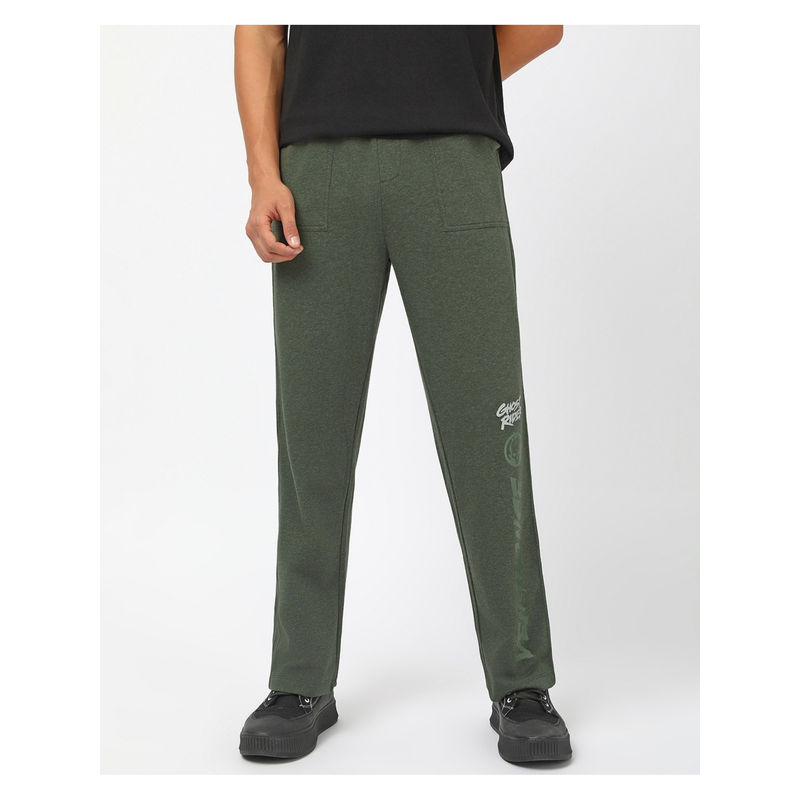 Bewakoof Official Marvel Men's Forest Grey Melange Vengeance Typography Oversized Track Pants (S)