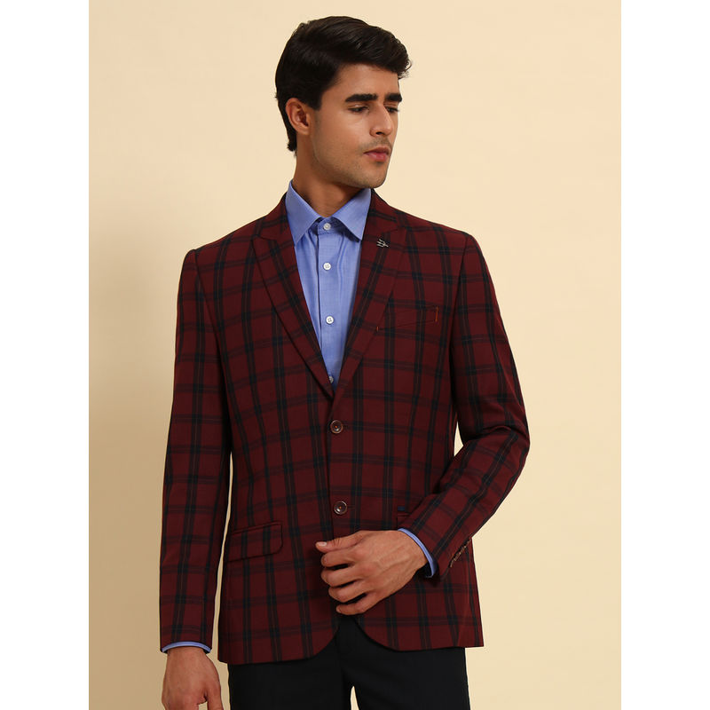 Cantabil Men Maroon Checks Checks Smart Fit Blazer (38)