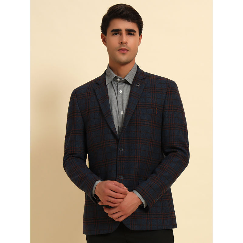 Cantabil Men Navy Blue Checks Smart Fit Blazer (36)