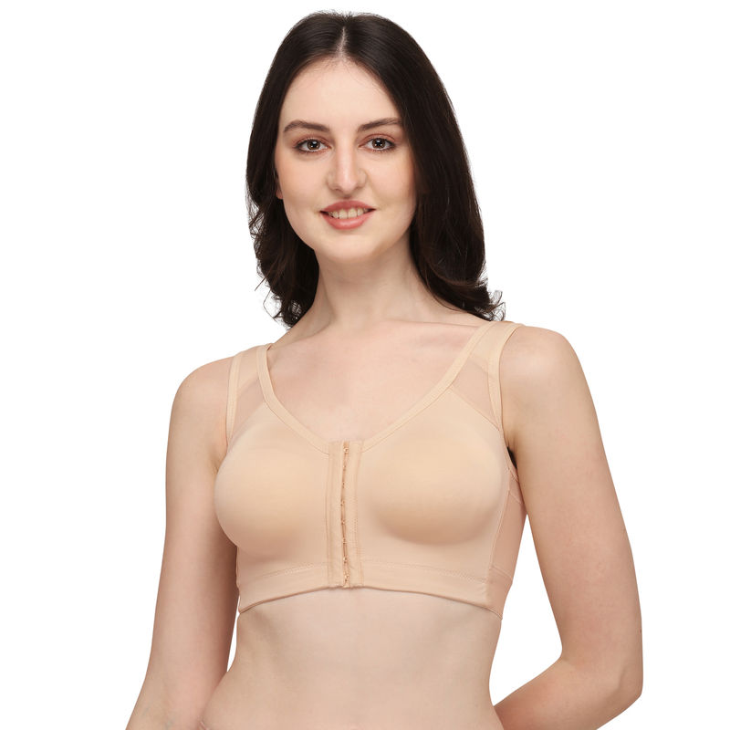 SOIE Front Closure Full Coverage Non Padded Non Wired Posture Correction Bra-Nude (5XL)