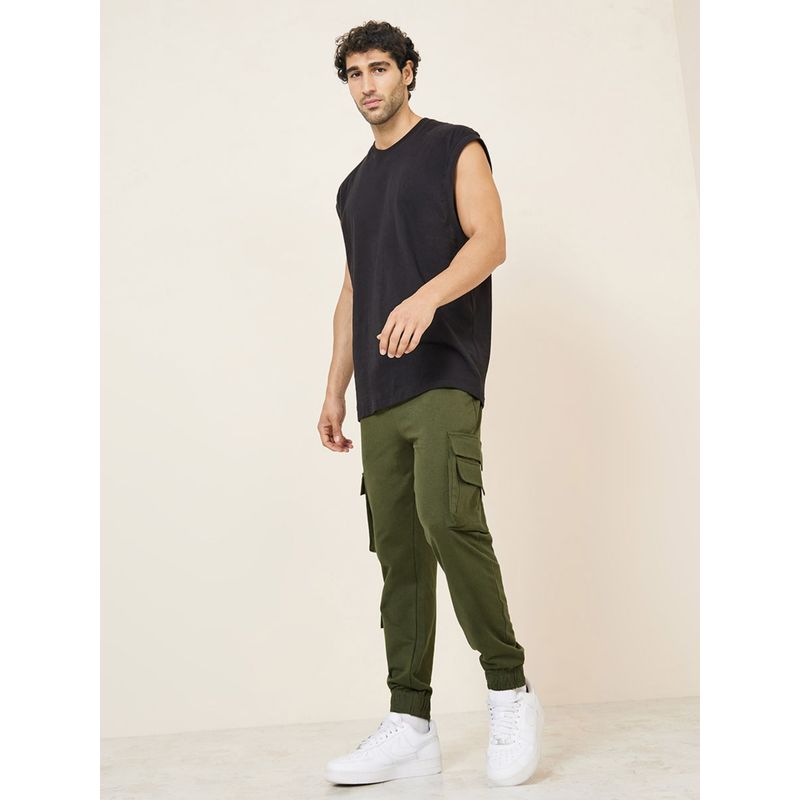 Styli Solid Cargo Joggers with Zipper Pockets (L)