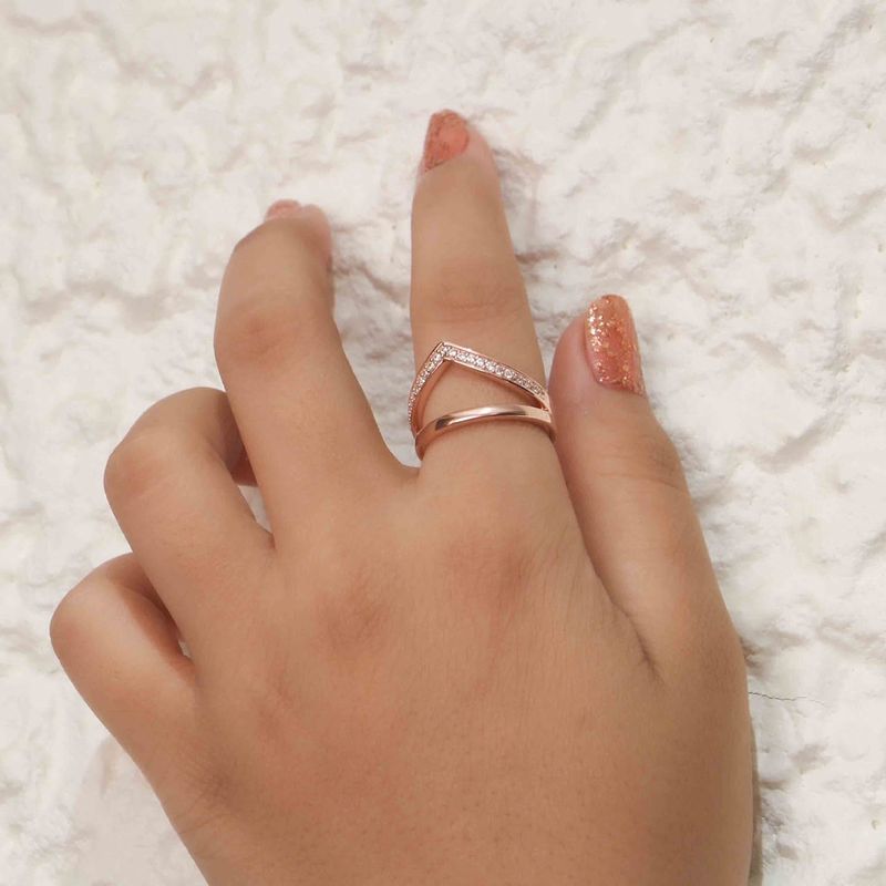 Praavy 925 Sterling Silver Diamond Tiara Ring Platted In Rose Gold (P19R0168RNA)