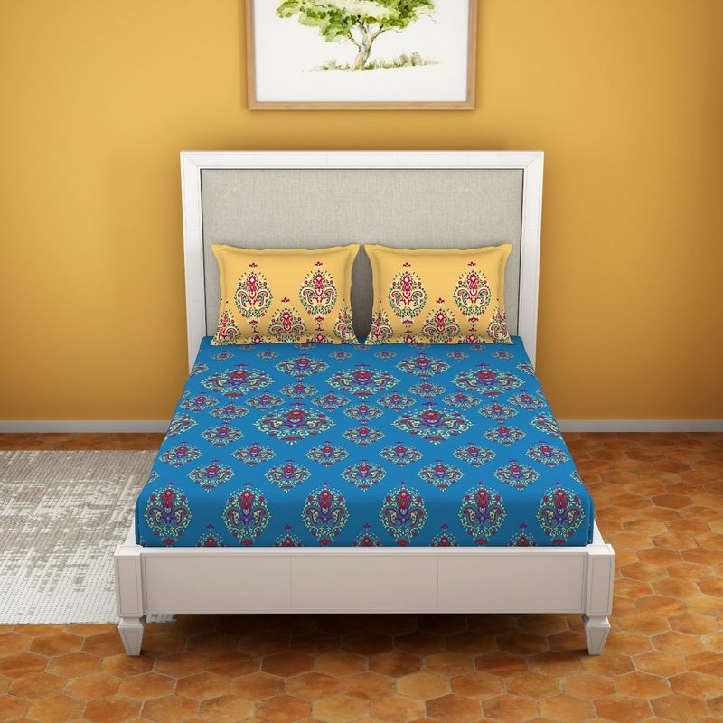 Buy Welspun 100 COTTON Fitted Bedsheet SOFT FEEL SKIN SAFE FESTIVE Online
